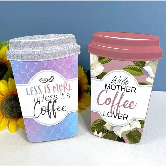 NEW Set of 2 Coffee Sign Plaque Home Kitchen Office Decor Desktop Tabletop - Picture 1 of 6